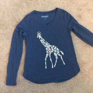 Greyish blue long sleeve w/silver shiny giraffe